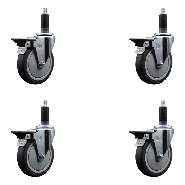 Service Caster 5'' Thermoplastic Rubber Swivel 1-1/8'' Expanding Stem Caster Set with Brake, 4PK SCC-EX20S514-TPRB-PLB-118-4 - main